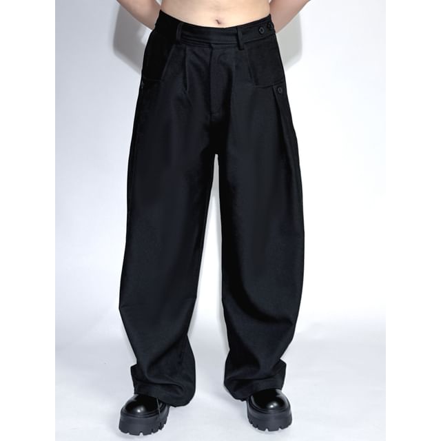 mivistyle-Mid Rise Plain Straight Leg Pants