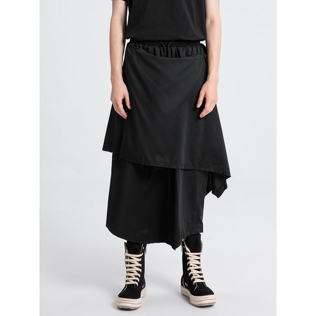 mivistyle-Mock Two-Piece High Waist Overlay Wide Leg Pants