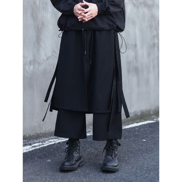 mivistyle-Mock Two-Piece Layered Wide Leg Pants