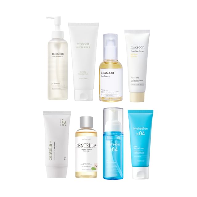 mixsoon-Bundle Bean Sun Serum Bean Cleansing Oil Jumbo Centella Cleansing Foam Bean Essence Jumbo Centella Sun Cream Soondy Centella Asiatica Essence Jumbo Hyalraebae Pore Bubble Serum Hyalraebae Pore Blurring Cream-8 Pcs