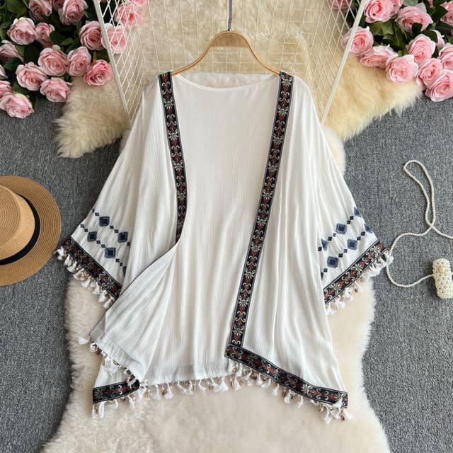 Moanum-Fringe Trim Open Front Jacket