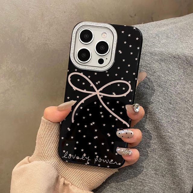 Mobby-Bow Print Glitter iPhone Case