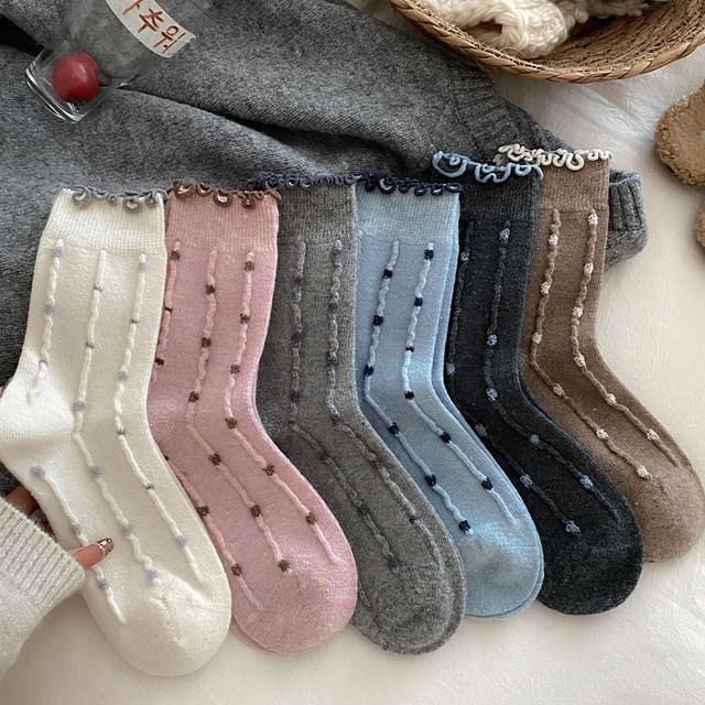 MOGLA-Dotted Lettuce Edge Crew Socks