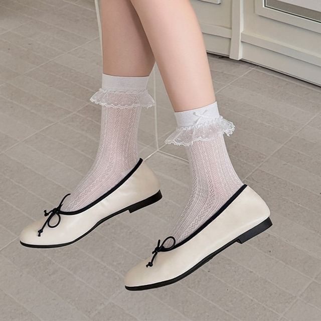 MOGLA-Lace Trim Sheer Crew Socks