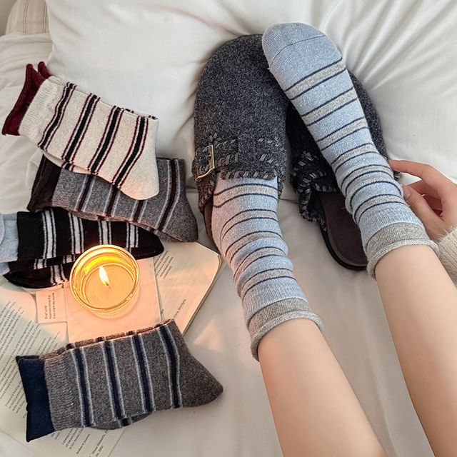 MOGLA-Mock Two-Piece Striped Crew Socks