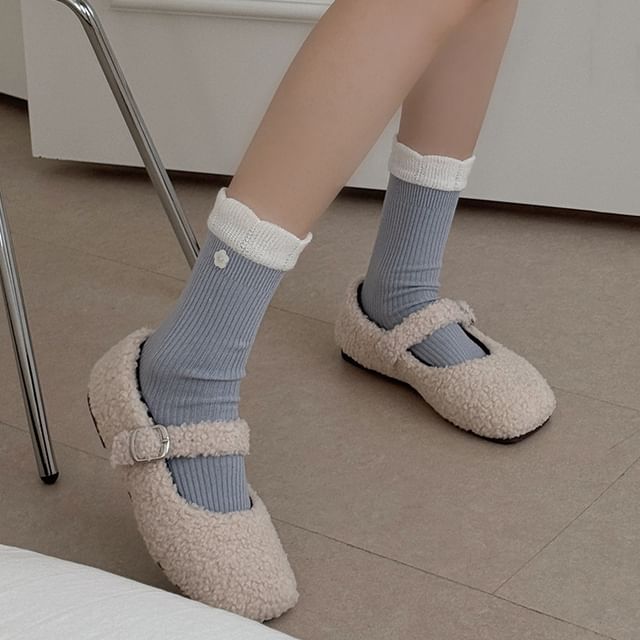 MOGLA-Two Tone Ribbed Crew Socks