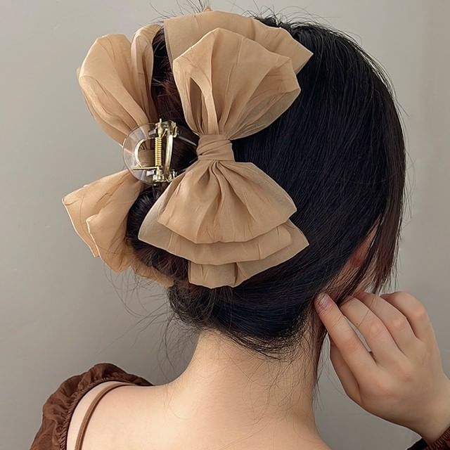 moliveny-Plain Bow Mesh Hair Claw