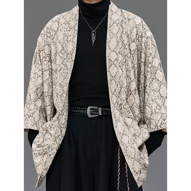 monochros-34 Sleeve Snake Print Open Front Kimono Jacket