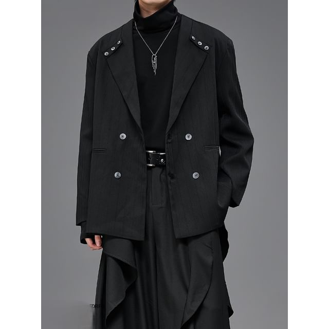 monochros-Collared Plain Double Breasted Blazer