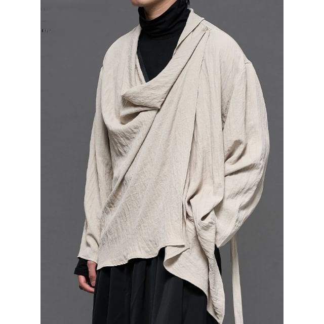 monochros-Long-Sleeve Cowl Neck Plain Top