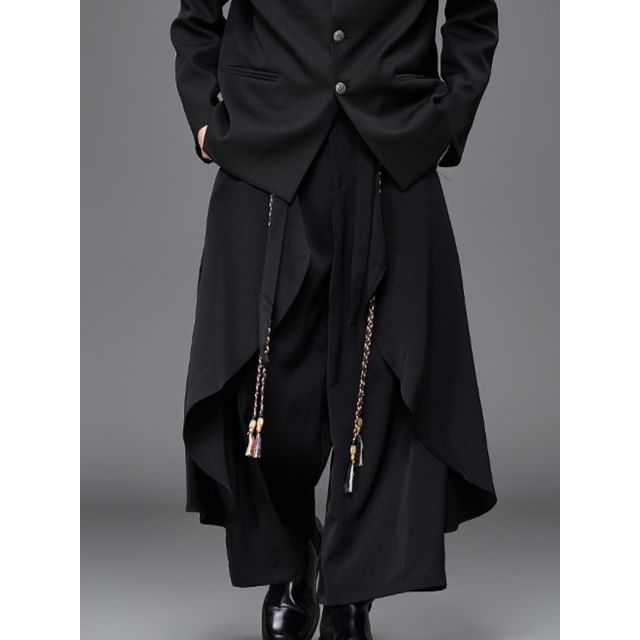 monochros-Mid Rise Plain Panel Wide Leg Pants