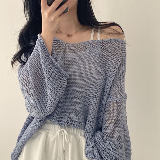 monroll-Boat Neck Striped Knit Top Sweater