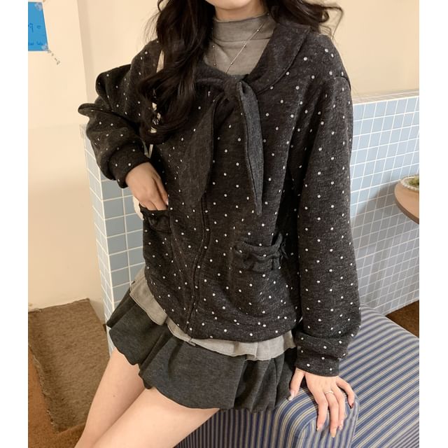 monroll-Dotted Bow Zip Jacket