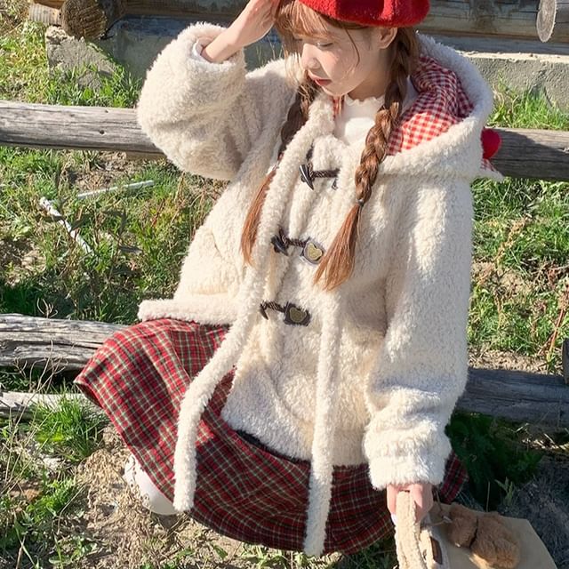 monroll-Fleece Hooded Button-Up Jacket Skirt