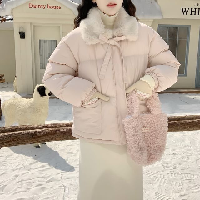 monroll-Fluffy Collar Zip-Up Jacket
