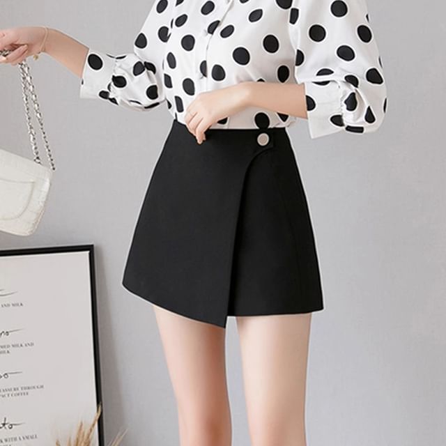 monroll-High Waist Asymmetrical Plain Mini Skirt