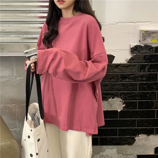 monroll-Long-Sleeve Crewneck Plain Tee