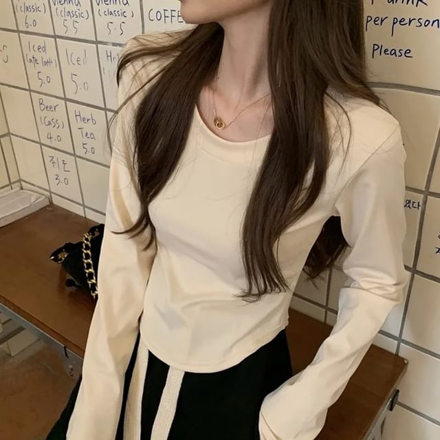 monroll-Long-Sleeve Crewneck Plain Tee