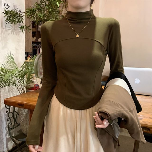 monroll-Long-Sleeve Mock Neck Plain Tee