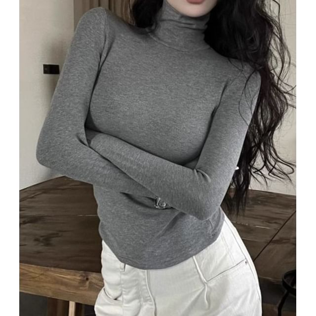 monroll-Long-Sleeve Turtleneck Plain Tee