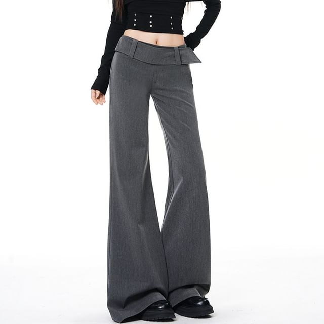 monroll-Low Rise Plain Flared Dress Pants Various Designs