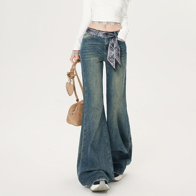 monroll-Low Waist Washed Bootcut Jeans Various Designs
