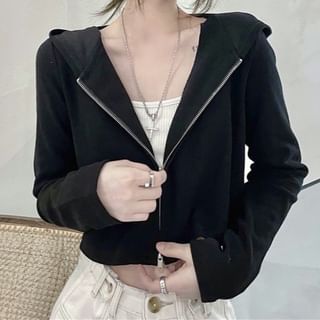 monroll-Plain Crop Zip Hoodie