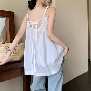 monroll-Plain Tie Back Ruched Cami Top