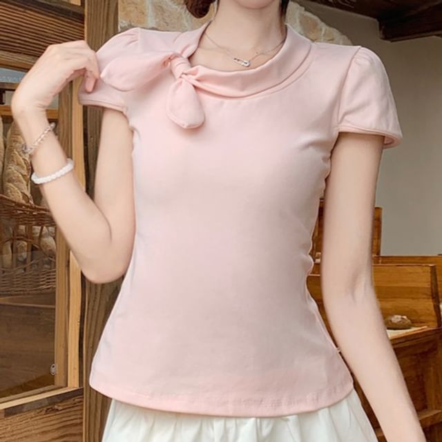 monroll-Short-Sleeve Gingham Collar Tee