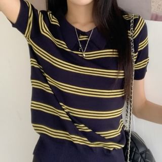 monroll-Short-Sleeve Round Neck Striped Tee