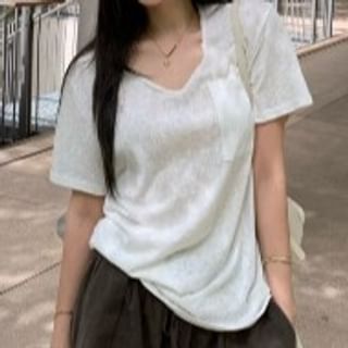 monroll-Short-Sleeve Scoop Neck Plain T-Shirt