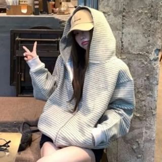 monroll-Striped Zip Hoodie