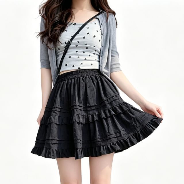 Moon City-Balletcore Elastic Waist Plain Mini Skirt
