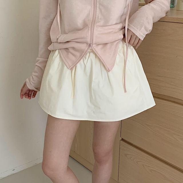 Moon City-Drawstring Waist Plain Mini A-Line Skirt
