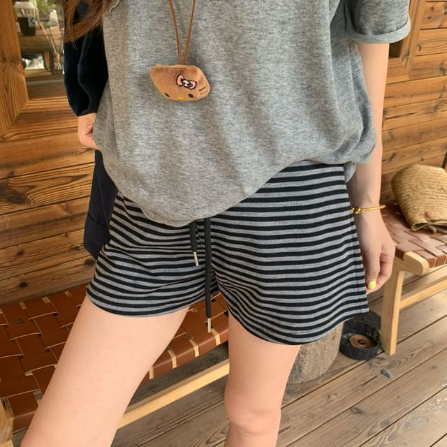 Moon City-Drawstring Waist Striped Shorts