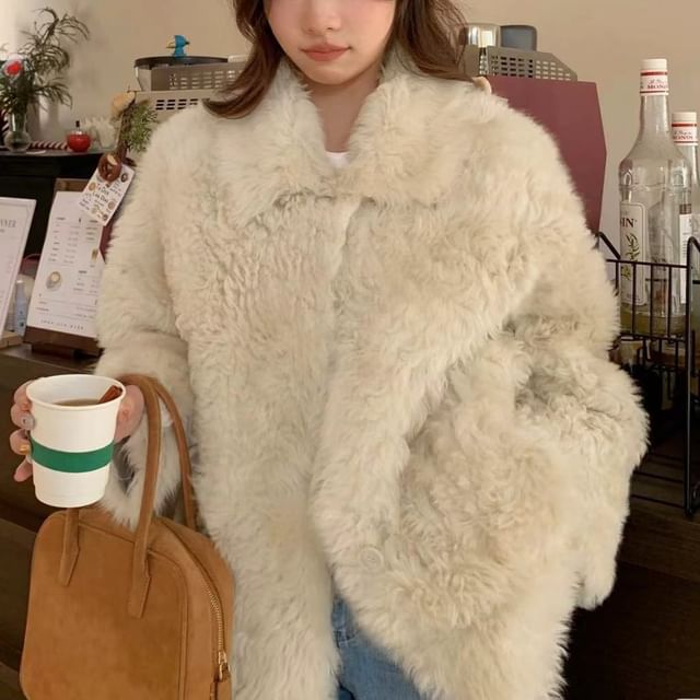 Moon City-Faux Fur Collared Buttoned Coat