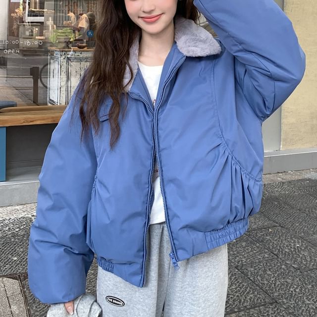 Moon City-Fleece Collar Zip-Up Puffer Jacket