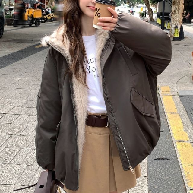 Moon City-Fleece Lined Zip-Up Padded Parka