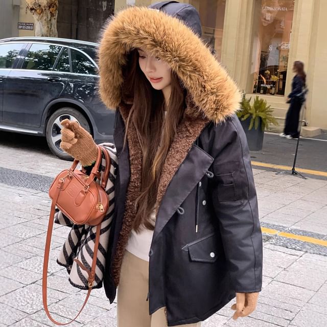 Moon City-Furry Trim Hooded Toggle Parka