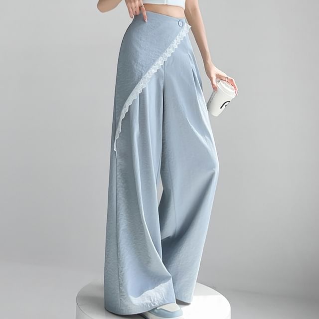 Moon City - High Rise Plain Lace Trim Skirt Overlay Wide Leg Pants ...