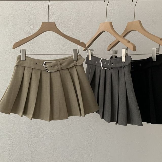Moon City-High-Waist Plain Pleated Mini Skirt
