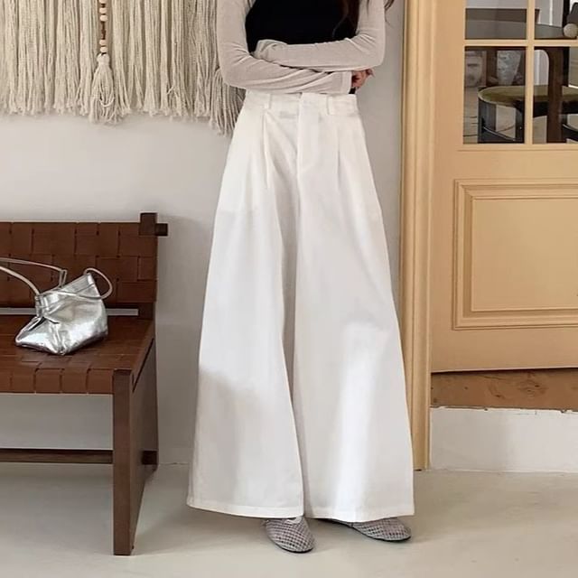 Moon City-High Waist Plain Wide Leg Pants