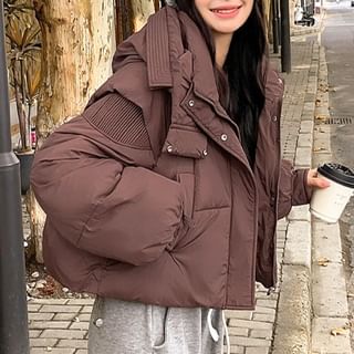 Moon City-Hooded Plain Zip-Up Puffer Jacket