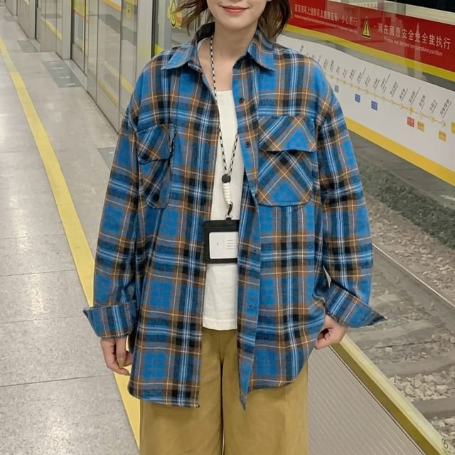 Moon City-Long-Sleeve Plaid Shirt