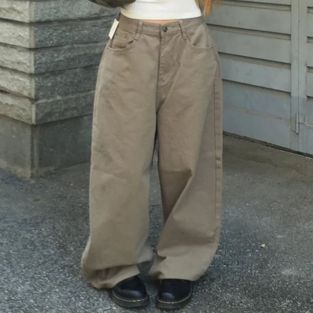 Moon City-Low Rise Plain Baggy Pants