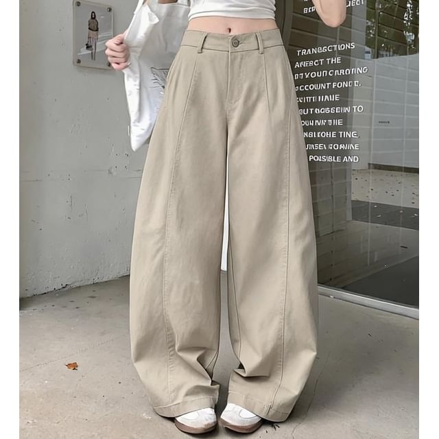 Moon City-Mid Rise Plain Baggy Pants