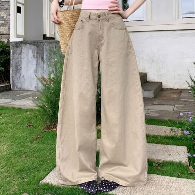 Moon City-Mid Rise Plain Wide Leg Pants
