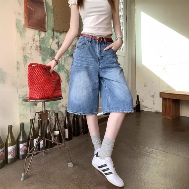 Moon City-Mid Waist Wide Leg Jorts