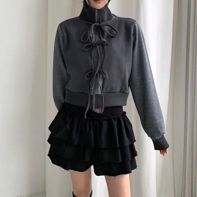 Moon City-Mock Two-Piece Turtleneck Zip-Up Crop Jacket