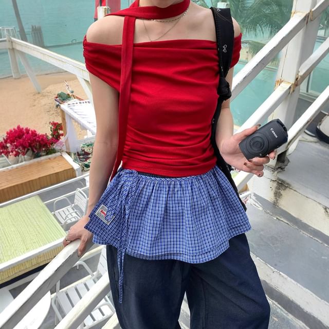 Moon City-Plaid Striped Overlay Skirt